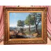 Dipinto antico tecnica Gouaches raff. "Paesaggio animato" scuola francese 