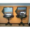 Pair of lacquered consoles with mirrors