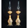 Pair of opaline glass oil lamps