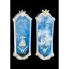 Coppia di specchiere in vetro con specchio inciso con personaggio maschile e femminile.Murano.