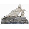 Sculpture of a female figure resting on a sphinx, Alabaster, work of the twentieth century     