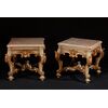 Pair of green and golden lacquered wooden stools     