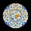 Piatto in maiolica con tesa decorata a raffaellesche e medaglione centrale con scena mitologica.Manifattura Di Giuseppe Battaglia.Napoli.