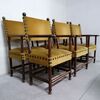 Set of six antique walnut thrones upholstered in yellow velvet     