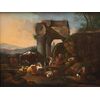 Circle of Nicolaes Berchem, Herds in architectural capriccio     