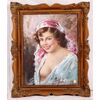 Antico quadro del 1800 olio su tela raffigurante giovane donna