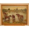 Antico quadro est europa del 1800 Olio su tela raffigurante "Soldati con cavalli"