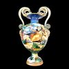 Vaso in maiolica con manici a serpenti e mascheroni a decoro istoriato,Manifattura Molaroni,Pesaro.