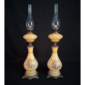 Pair of opaline glass oil lamps Antique lamps