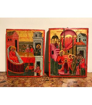 Pair of raff icons &quot;Nativity of the Virgin&quot; and &quot;Presentation to the Temple of the Virgin&quot; - lots 2-3     