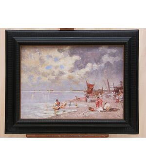 Laguna veneta, firmato Biagio MILANESE (1886-1968), dipinto olio su tela 
