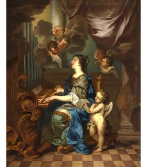 Scuola Romana del XVII secolo, Santa Cecilia con angeli in concerto, dipinto olio su tela