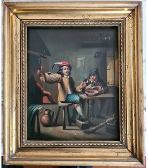 18. Seguace di David Terniers  Pendant due dipinti "  Interni di osteria con personaggi"