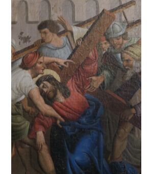 Antico dipinto italiano religioso Via Crucis del XVIII secolo