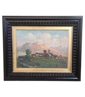 Dipinto olio su tavola Ermanno Clara, paesaggio prima metà sec XX PREZZO TRATTABILE