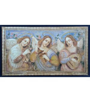 "3 Angeli Musicanti" grande affresco su tela intonacata - Italia XX sec.