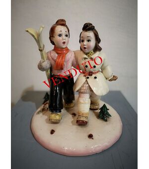 Trevir ceramic figurine depicting skiers     