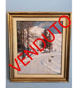 Dipinto, olio su tavola di Carlo Musso " Serenità Montana "
