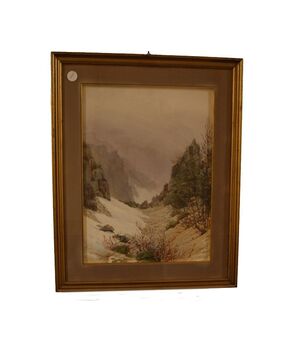 Acquerello inglese di inizio 1900 paesaggio con firma