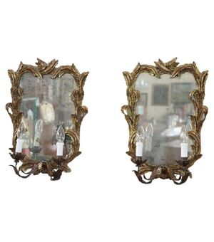 Coppia di applique con specchio in stile antico legno dorato primi sec XX PREZZO TRATTABILE