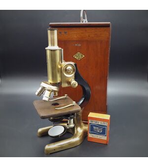 Microscopio in ottone manifattura Robert Prior, 1930