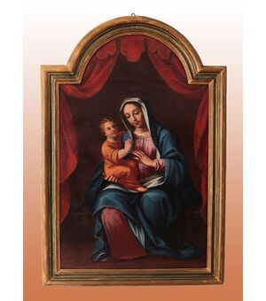 Dipinto italiano del 1700 Olio su tela raffigurante Madonna col bambino