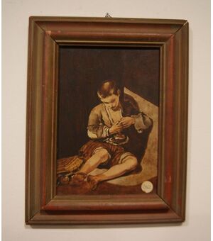 Antico quadro italiano del 1900 olio su tavola raffigurante Ragazzo