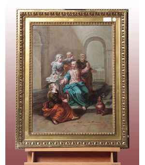 Olio su tela raffigurante Gesù tra le donne del 1800 Francese