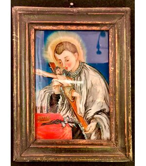 Dipinto su vetro raffigurante San Luigi Gonzaga.Italia.
