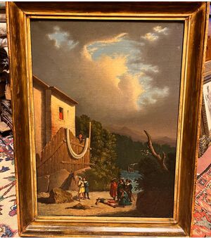 Dipinto del XIX secolo “il duello”. Olio su tela. Misure h 70 cm x l 52 cm. 