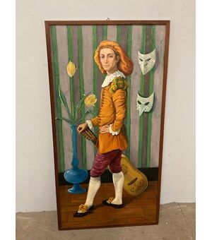 Dipinto olio su tela “ Omaggio a Watteau “Fanciullo in costume . L. Palermo 1981 mis 123 x cm 63 