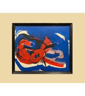 Scuola astratta spagnola (anni '70) - Interessante composizione in blu, nero, rosso e bianco