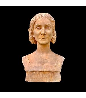 Busto in terracotta,figura femminile,firmata Georges Laethier (1875-1955),Francia.