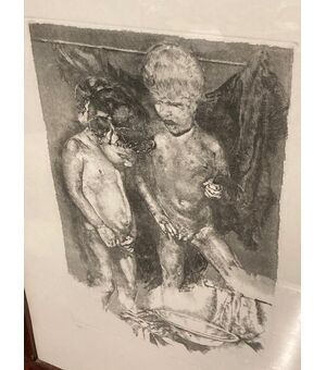 Acquaforte incisione  Renzo Vespagnani (Roma 1924 -2001)  Bambini Mis 73 x 53 