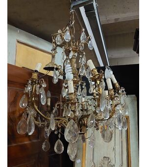 lamp210 - Lampadario con cristalli, metà xx secolo, cm circonferenza 80 x H 105