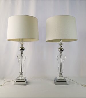 Coppia di lampade vintage con stelo in vetro