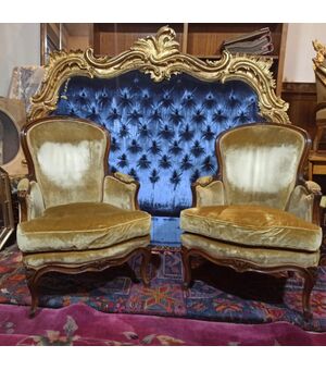 Coppia poltroncine Luigi XV del XVIII secolo attribuite all'ebanista Pierre Nogaret ( Lione ).