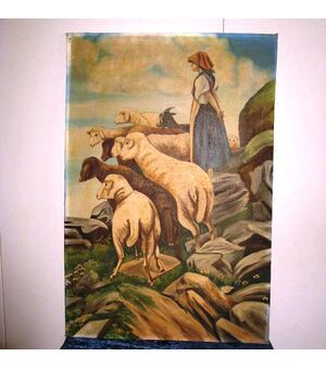 La Pastorella con gregge.  Dipinto firmato Clive