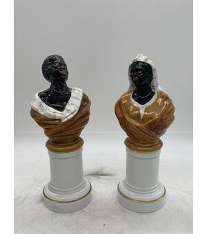 Due Teste Di Mori In Porcellana Stile Rococò - Spagna, Manifattura Royale, Anni '50