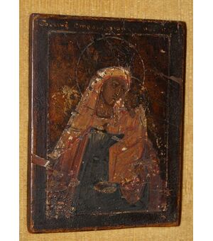 Antica icona Russa del 1700 Madonna con bambino