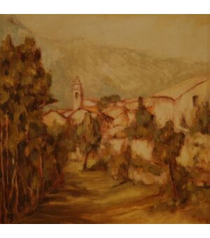 Dipinto italiano firmato veduta di paese di campagna datato 1977