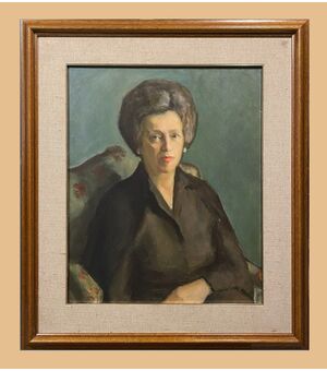 Scuola tedesca (anni '50) - Elegante ritratto di donna in poltrona