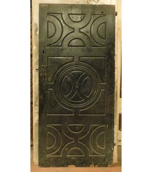 PTIR250 - Porta in legno laccato e scolpito a decori geometrici, misura cm L 88 x H 190 x P 2,5 cm