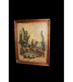 Olio su tela di inizio 1900 raffigurante scena campestre