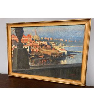 Antico Dipinto “Città di Taranto “ artista Dante Canasi 1925 . Olio su faseite  cm 91 x 65 