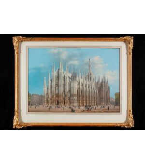 Stampa acquerellata raffigurante il Duomo di Milano