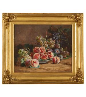 Dipinto antico con pesche, fichi, uva - O/8156 -