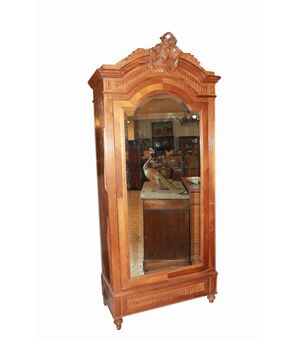 Armadio Luigi Filippo ad 1 porta con specchio e cimasa riccamente intarsiata