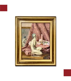 DIPINTO SCENA DI INTERNI ANNI 50
