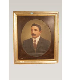 Antico olio su tela con cornice del 1900 Ritratto di Nobiluomo